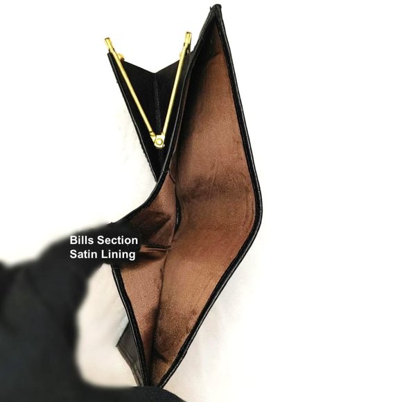 Hand Painted Wallet Red Motif Black Genuine Leather Coin Purse Bifold Cardholder - Picture 6 of 10